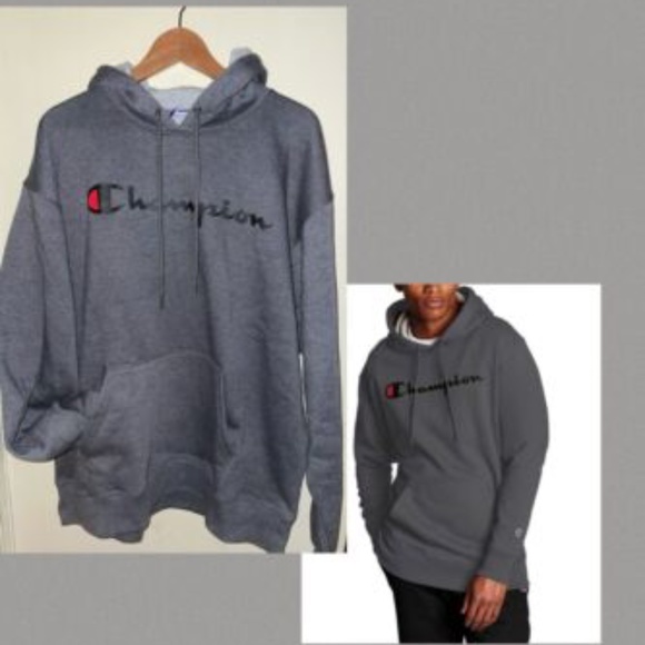 CHAMPION MEN'S "GRANITE HEATHER KANGAROO POCKET POWERBLEND HOODIE~FRONT LOGO~XL - Picture 3 of 6
